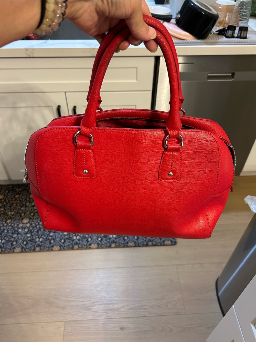 Furla Elena Satchel Saffiano Bright Red Leather Dome Satchel Top Handles READ - Picture 3 of 16